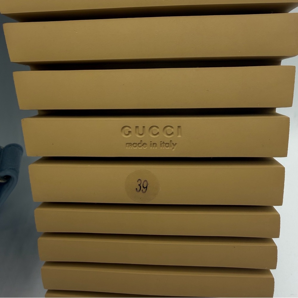 NEW NIB Gucci GG Marmont Logo Blue Canvas Monogram Platform Dad Strap Sandals - Picture 10 of 13